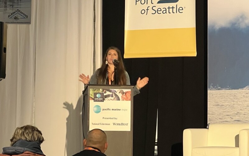FisherPoets: One of several fishermen recited stories and poems on the main stage on PME Day 3. FisherPoets: One of several fishermen recited stories and poems on the main stage on PME Day 3.